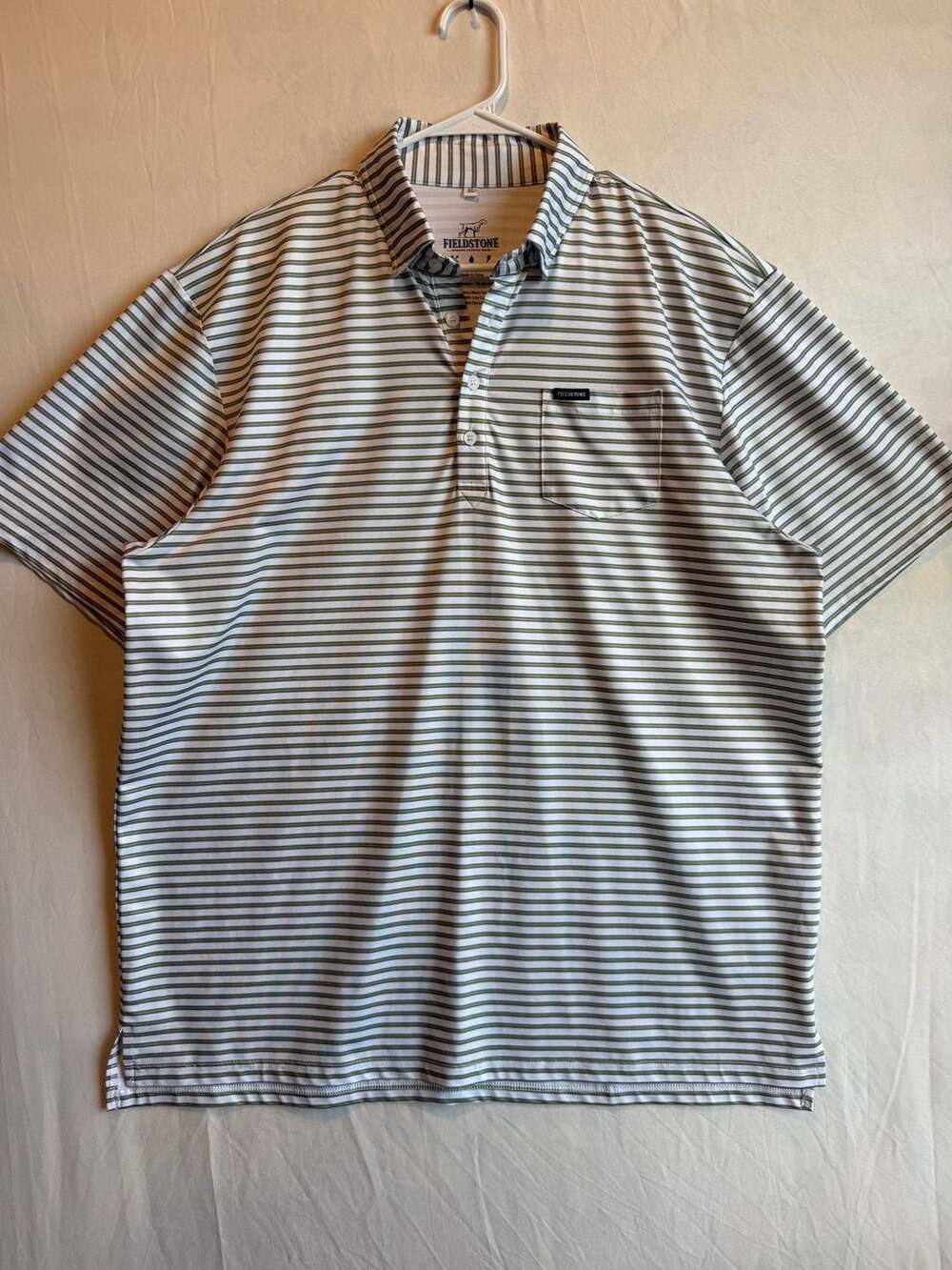Fieldstone Charleston Performance Polo in Moss Stripe